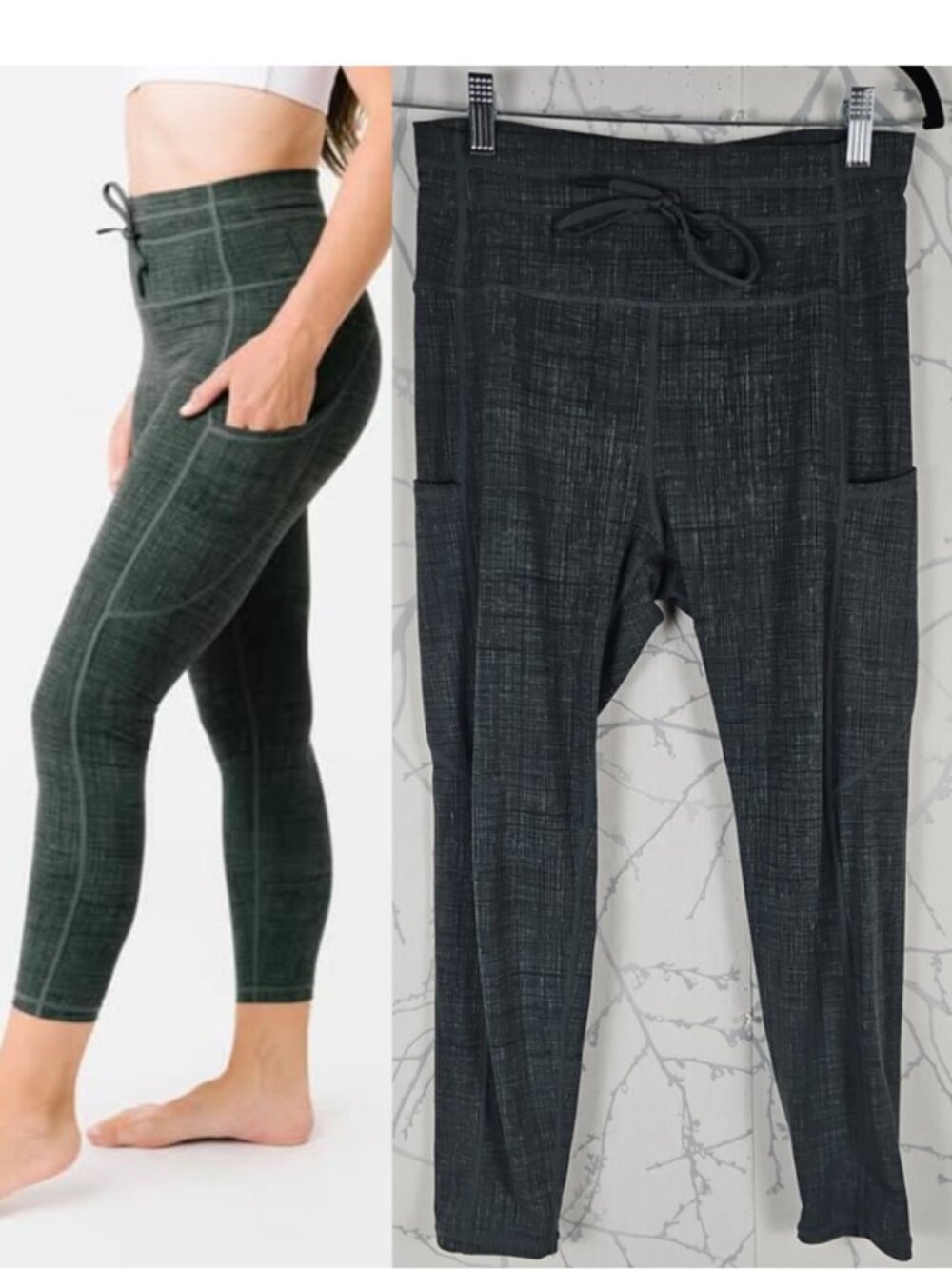 ZYIA Green Printed High Rise Pocket Drawstring Luxe Leggings